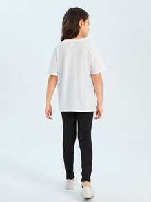 SHEIN Tween Girl Letter Graphic Tee & Leggings Set - Black and White - View 2
