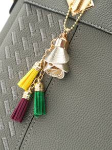 Yogodlns Stitch Detail Tote Bag With Random Colour Tassel Bag Charm - Grey - View 4