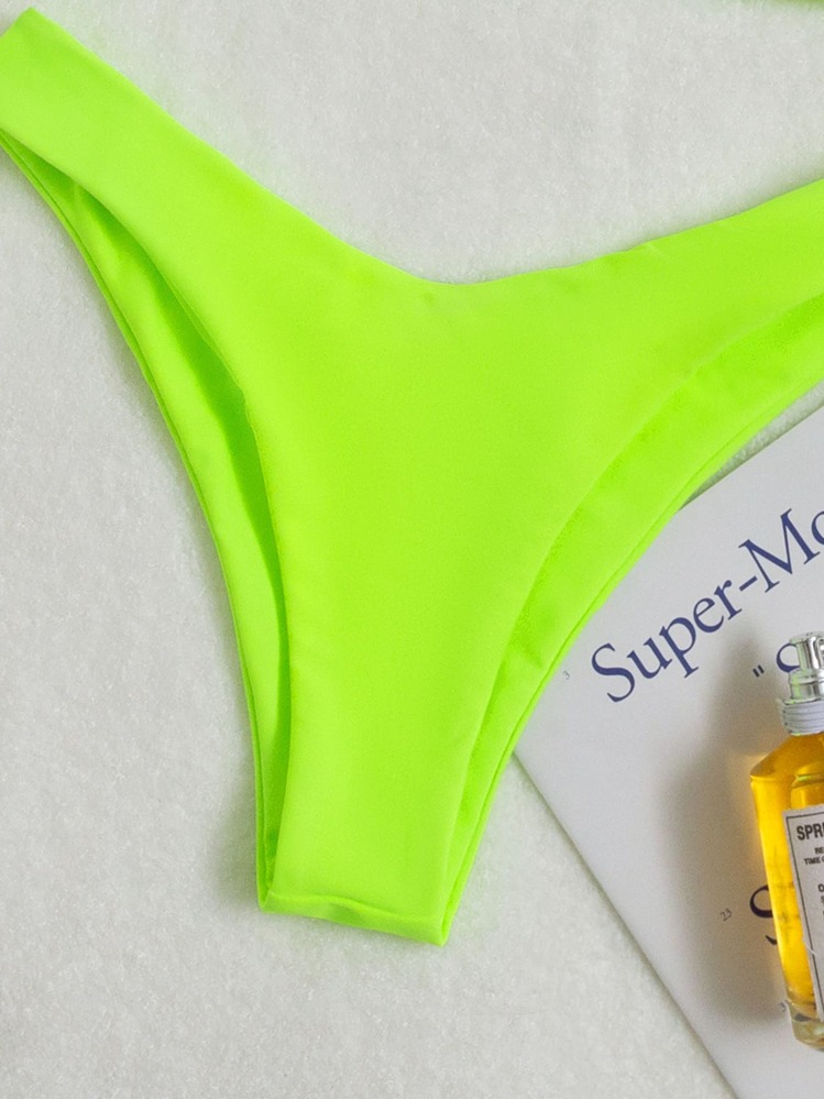 SHEIN Swim Summer Beach Neon Triangle Top & High Cut Bottom Bikini Bathing Suit - Lime Green - View 3