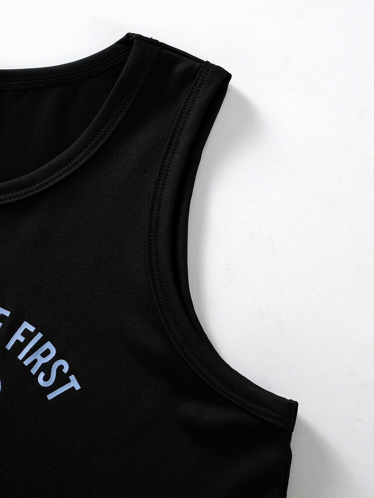 Girls Butterfly & Slogan Graphic Crop Tank Top & Sweatpants - Black - View 7