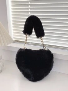 1 chiếc túi xách hình trái tim màu trơn, chất liệu nhung mềm mại, thời trang, thoải mái, có dây đeo vai điều chỉnh được và mặt dây chuyền nhỏ, thích hợp làm quà tặng ngày Valentine mùa thu/đông. - màu đen - Xem 2