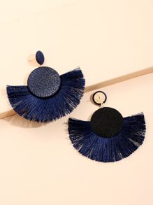 Pendientes largos con diseño de diamante de imitación con fleco - Azul Marino - Ver 2