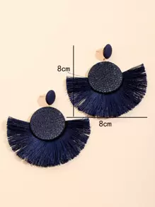 Pendientes largos con diseño de diamante de imitación con fleco - Azul Marino - Ver 3