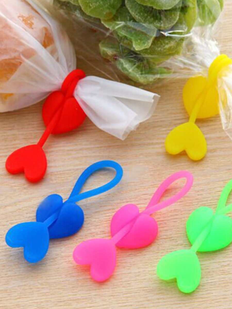 2pcs Heart Design Random Color Food Sealing Strip, Creative Plastic Heart Food Bag Tie, For Home - Multicolor - View 1