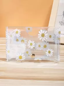 Clear Floral Graphic Snap Button Card Holder Lightweight Portable,Credit Card,ID Card White-Collar Workers,For Female,For Women Holiday,For Anniversary,For Birthday Gift Gift, Accessories, Gift - White - View 1