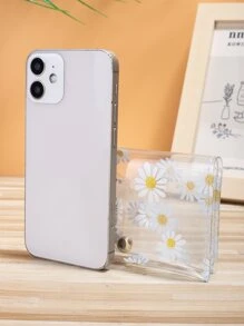 Clear Floral Graphic Snap Button Card Holder Lightweight Portable,Credit Card,ID Card White-Collar Workers,For Female,For Women Holiday,For Anniversary,For Birthday Gift Gift, Accessories, Gift - White - View 2