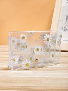 Clear Floral Graphic Snap Button Card Holder Lightweight Portable,Credit Card,ID Card White-Collar Workers,For Female,For Women Holiday,For Anniversary,For Birthday Gift Gift, Accessories, Gift - White - View 3