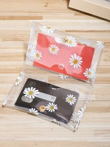 Clear Floral Graphic Snap Button Card Holder Lightweight Portable,Credit Card,ID Card White-Collar Workers,For Female,For Women Holiday,For Anniversary,For Birthday Gift Gift, Accessories, Gift - White - View 4
