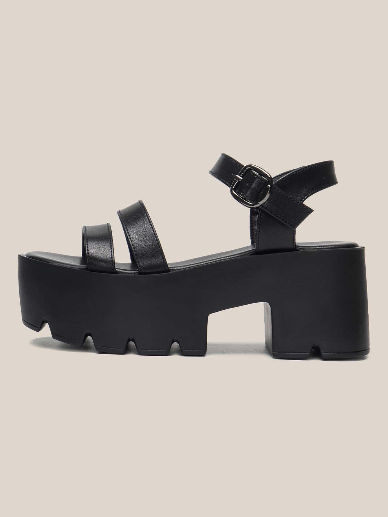 帶扣細節防水台踝帶涼鞋 - 黑色 - 查看 2