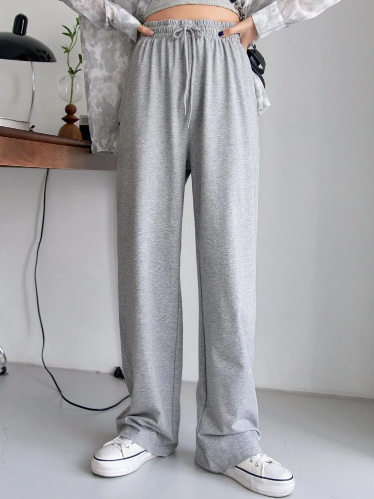 Drawstring Waist Straight Leg Sweatpants,Women Joggers Fall