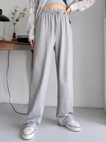 DAZY 抽绳腰直筒运动裤，女式秋季慢跑裤 - 灰色 - 查看 3