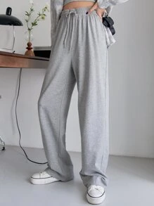 DAZY 抽绳腰直筒运动裤，女式秋季慢跑裤 - 灰色 - 查看 4