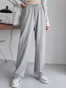 DAZY 抽绳腰直筒运动裤，女式秋季慢跑裤 - 灰色 - 查看 5