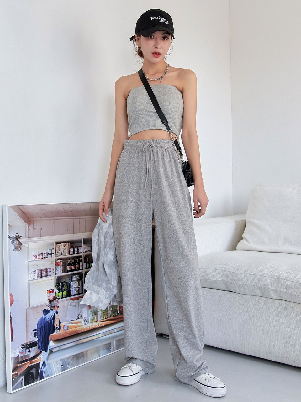 Drawstring Waist Straight Leg Sweatpants,Women Joggers Fall