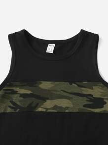 SHEIN Boys Camo Print Colourblock Tank Top & Shorts Set - Multicolor - View 3