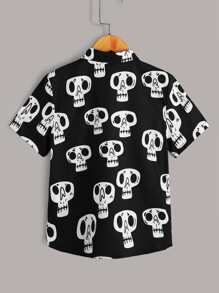 SHEIN Tween Boy Skull Printed Single Breasted Fashion Shirt - Black and White - View 2