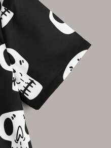SHEIN Tween Boy Skull Printed Single Breasted Fashion Shirt - Black and White - View 4