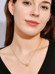 花朵掛飾項鍊 - 金黃色 - 查看 2