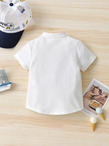 Baby Boy Summer Casual Solid Color Patch Pocket Button Front Short Sleeve Top - White - View 2