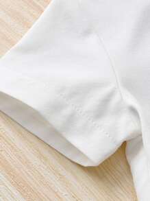 Baby Boy Summer Casual Solid Color Patch Pocket Button Front Short Sleeve Top - White - View 4