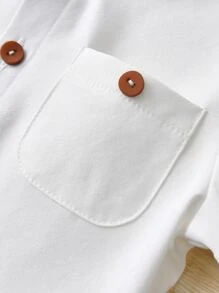 Baby Boy Summer Casual Solid Color Patch Pocket Button Front Short Sleeve Top - White - View 5