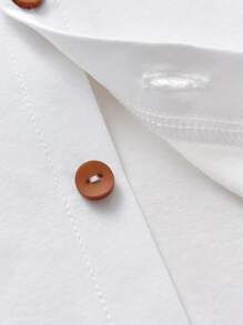 Baby Boy Summer Casual Solid Color Patch Pocket Button Front Short Sleeve Top - White - View 6