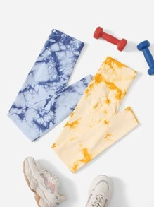 Easithlete 2入組無縫紮染運動打底褲