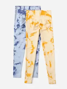 Easithlete 2入組無縫紮染運動打底褲