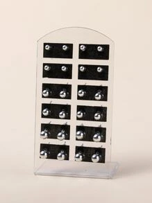 12 cặp Bông tai tròn trang trí bằng quả bóng tròn - Bạc - Xem 1