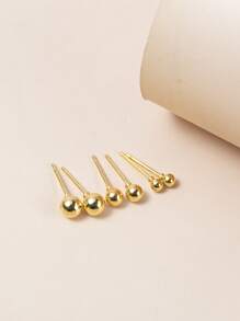 36雙圓球裝飾耳釘 - 金黃色 - 查看 2