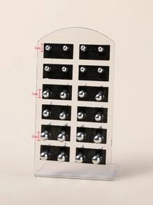 12 cặp Bông tai tròn trang trí bằng quả bóng tròn - Bạc - Xem 4