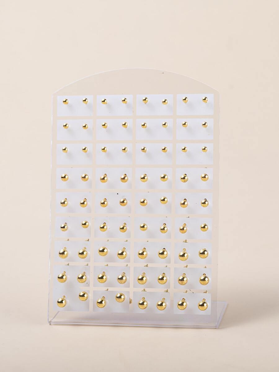 36雙圓球裝飾耳釘 - 金黃色 - 查看 1