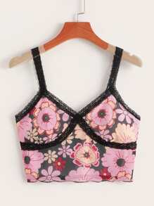 ROMWE 蕾絲花邊花卉圖案吊帶 - 彩色 - 查看 1