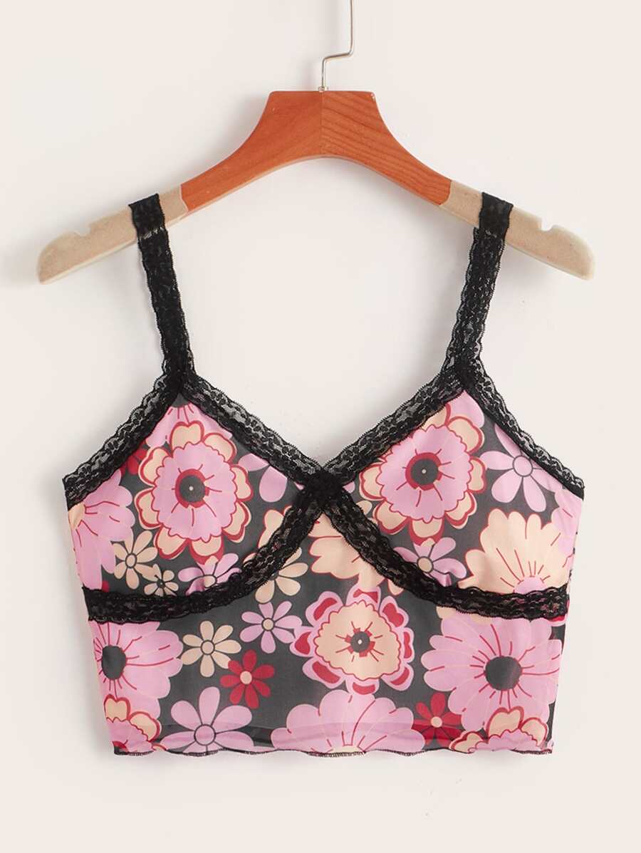 ROMWE 蕾絲花邊花卉圖案吊帶 - 彩色 - 查看 1