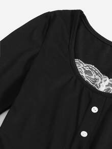 拼接格紋繫帶洋裝