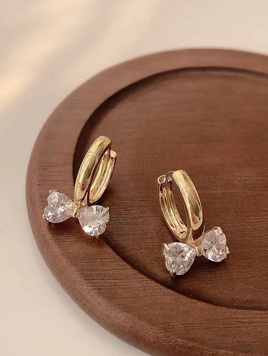 蝴蝶结装饰环形耳环 情人节、妈妈、母亲、母亲节、礼物 - 金黃色 - 查看 1