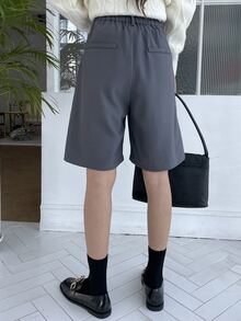 DAZY Fold Pleated Slant Pocket Shorts - Dark Grey - View 2
