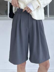 DAZY Fold Pleated Slant Pocket Shorts - Dark Grey - View 3