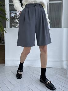 DAZY Fold Pleated Slant Pocket Shorts - Dark Grey - View 4