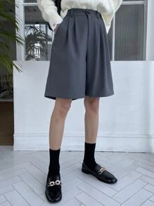 DAZY Fold Pleated Slant Pocket Shorts - Dark Grey - View 6