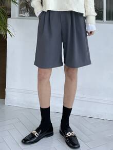 DAZY Fold Pleated Slant Pocket Shorts - Dark Grey - View 7