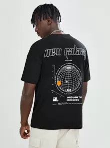 Manfinity VCAY 1pc Loose Fit Cotton Letter Graphic Drop Shoulder T-Shirt - Black - View 2