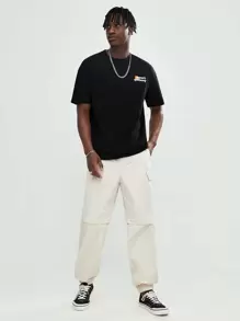 Manfinity VCAY 1pc Loose Fit Cotton Letter Graphic Drop Shoulder T-Shirt - Black - View 3