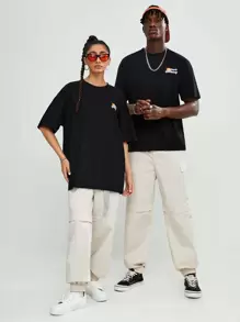 Manfinity VCAY 1pc Loose Fit Cotton Letter Graphic Drop Shoulder T-Shirt - Black - View 6