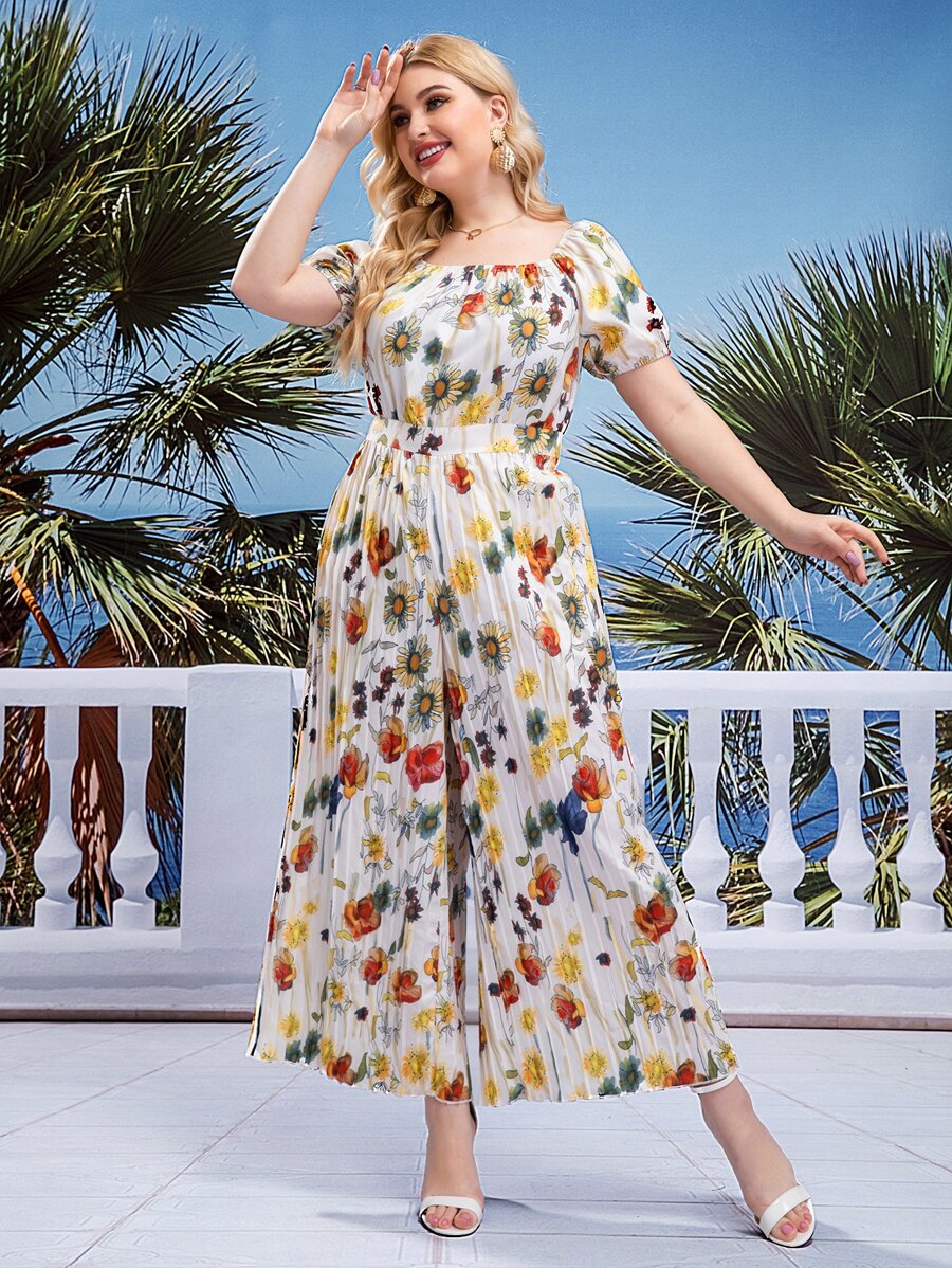 Jumpsuits Plus Size Xếp li Hoa Boho - Nhiều màu - Xem 1