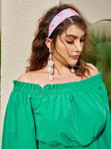 Mulvari Plus Off Shoulder Lettuce Trim Ruffle Hem Top & Floral Print Skirt Set - Multicolor - View 9