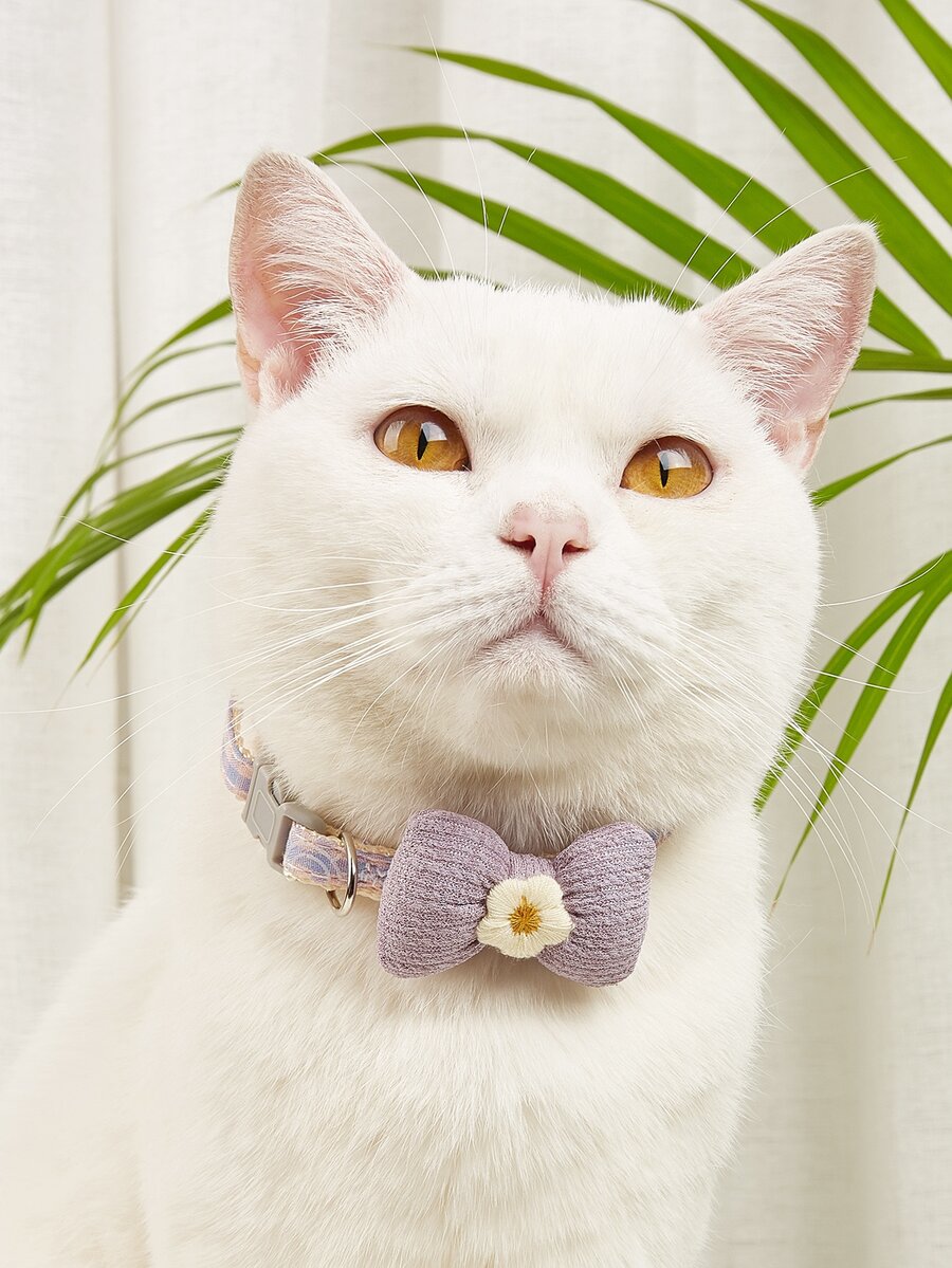 蝴蝶結和花朵裝飾寵物項圈 - 彩色 - 查看 1