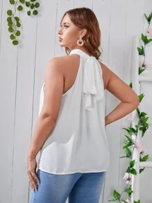 SHEIN 大碼後綁帶褶皺上衣 - 白色 - 查看 2