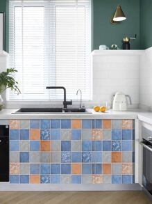 1卷彩色zigzag Arashi圖案自粘壁紙,廚房和浴室背景裝飾翻新潮濕防護磚塊圖案貼紙 39.3 X 11.8英寸 - 彩色 - 查看 2