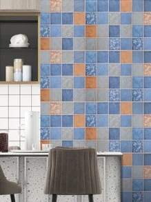 1卷彩色zigzag Arashi圖案自粘壁紙,廚房和浴室背景裝飾翻新潮濕防護磚塊圖案貼紙 39.3 X 11.8英寸 - 彩色 - 查看 7